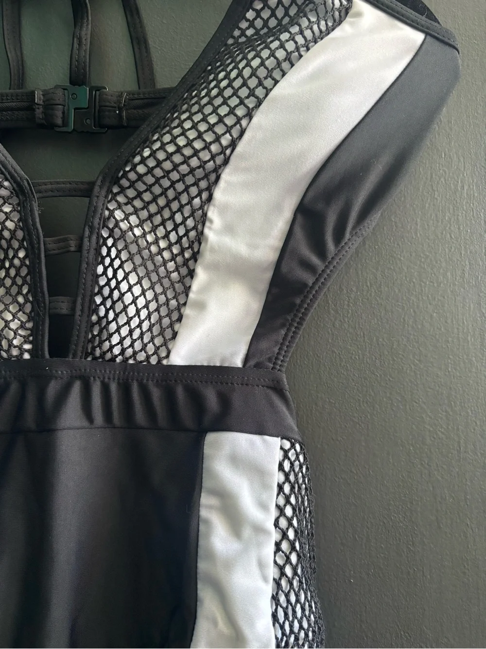 SHEIN Black and White One-Piece Swimsuit with Mesh Panels Sz Lg